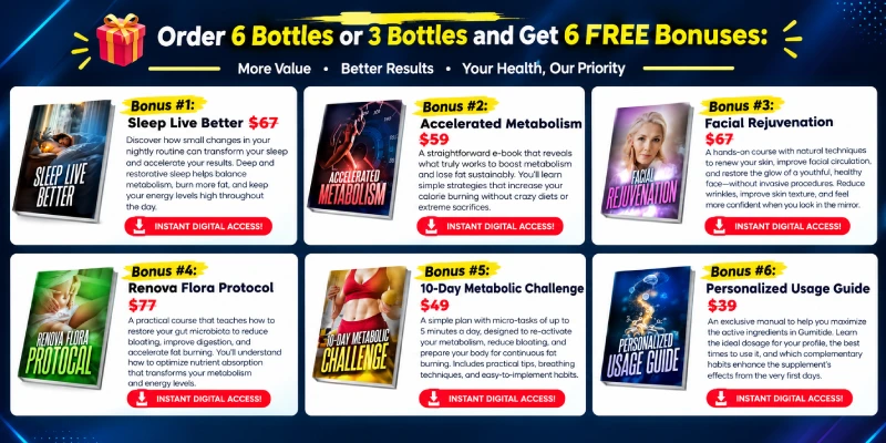 Order 6 Bottles or 3 Bottles and Get 6 FREE Bonuses